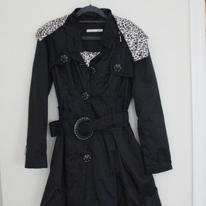 Leopard-lined black trench coat